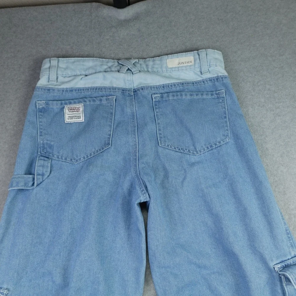 Justice x Looney Tunes Jeans Girls 18 Blue Bugs Bunny Wide Leg Cargo Carpenter
